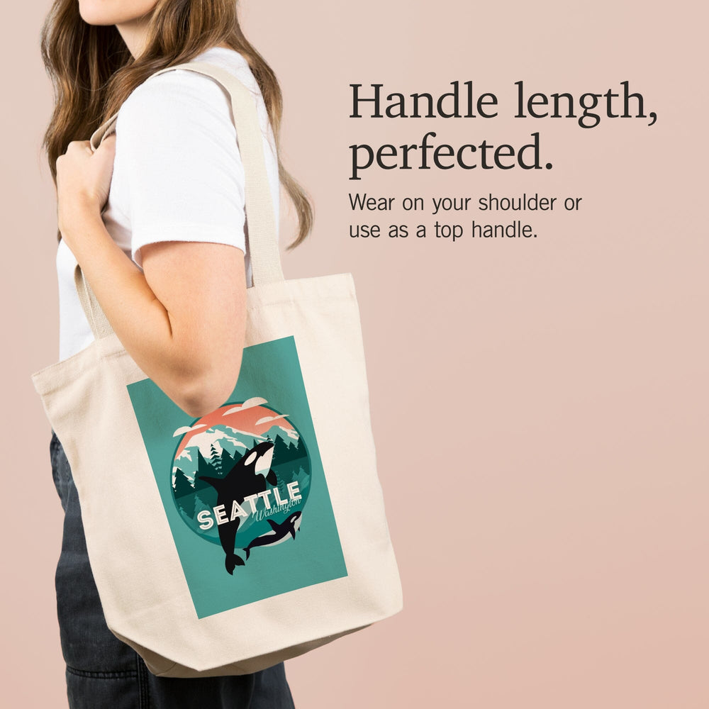 Seattle, Washington, Orca Whale and Calf, Vector,, Tote Bag Totes Lantern Press 