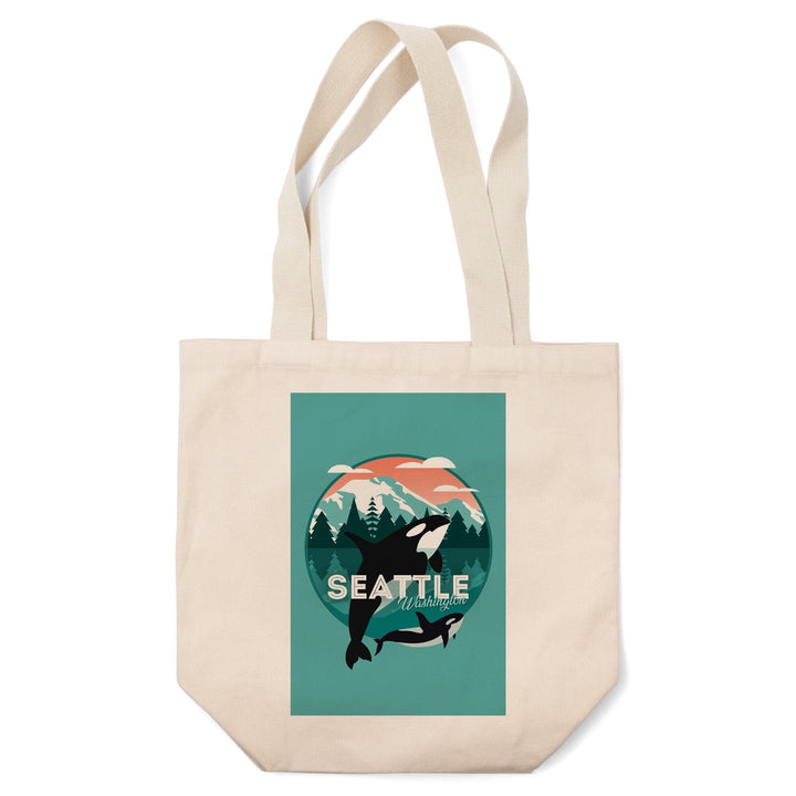 Seattle, Washington, Orca Whale and Calf, Vector,, Tote Bag Totes Lantern Press 