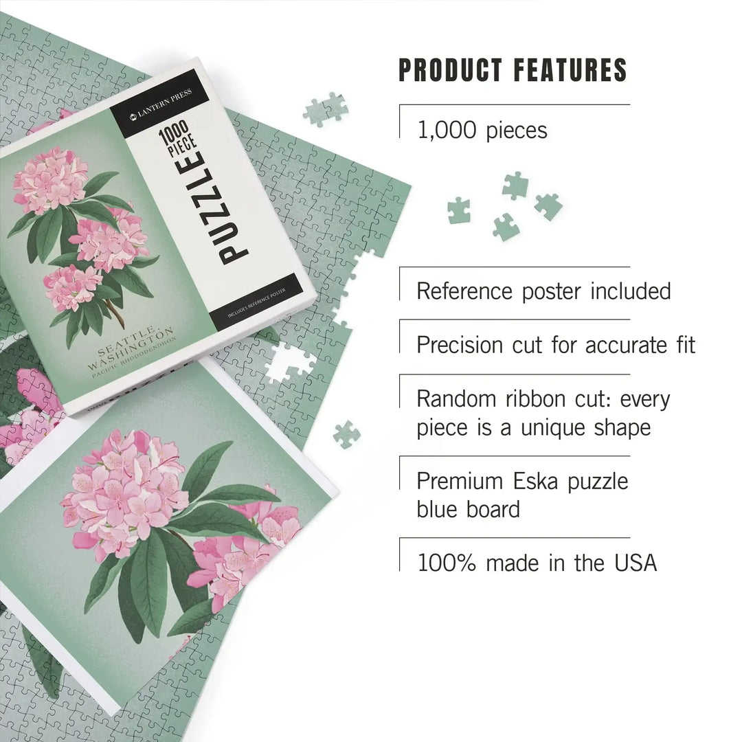 Seattle, Washington, Pacific Rhododendron, Vintage Flora, State Series, Jigsaw Puzzle Puzzle Lantern Press 