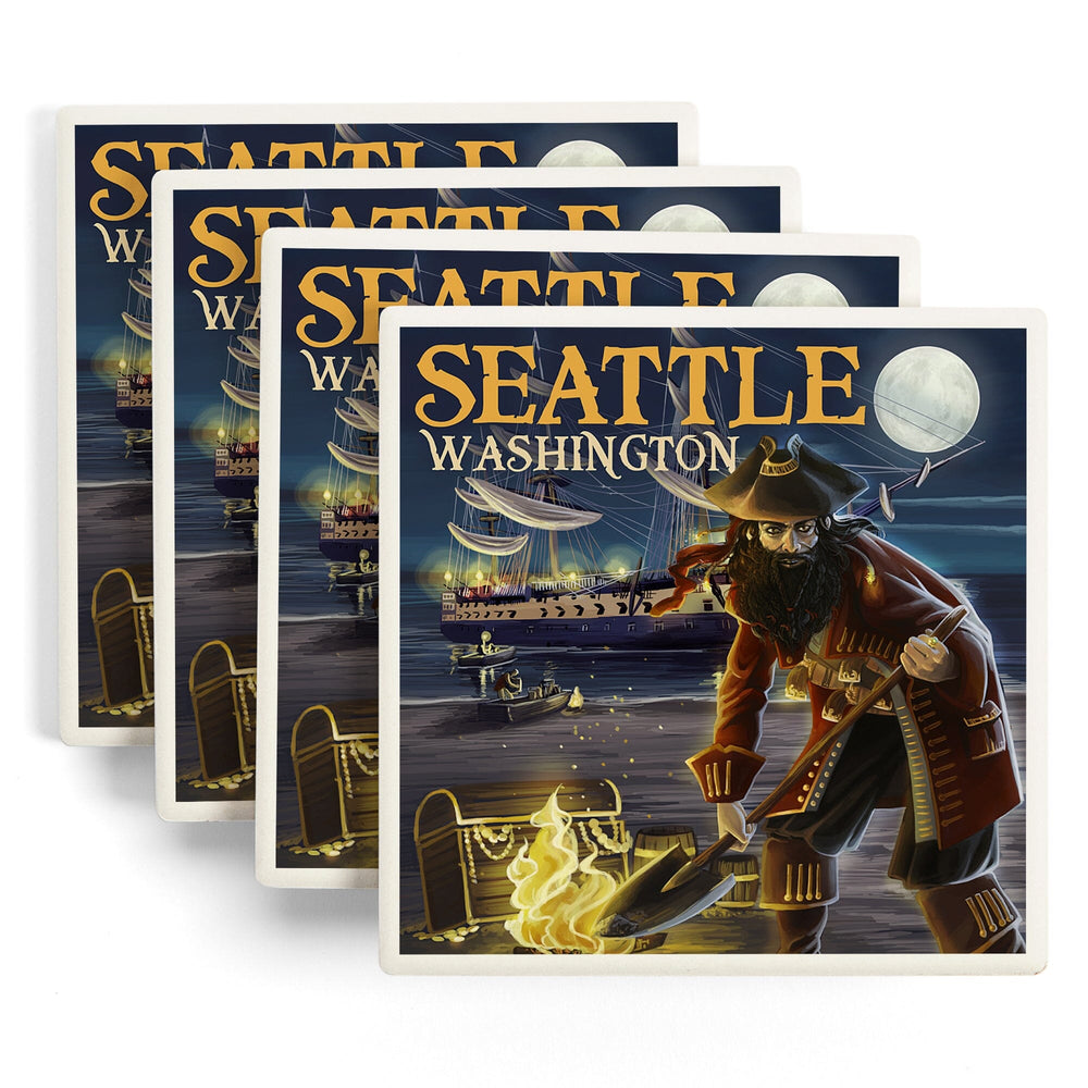 Seattle, Washington, Pirate and Treasure, Coasters Coasters Lantern Press 