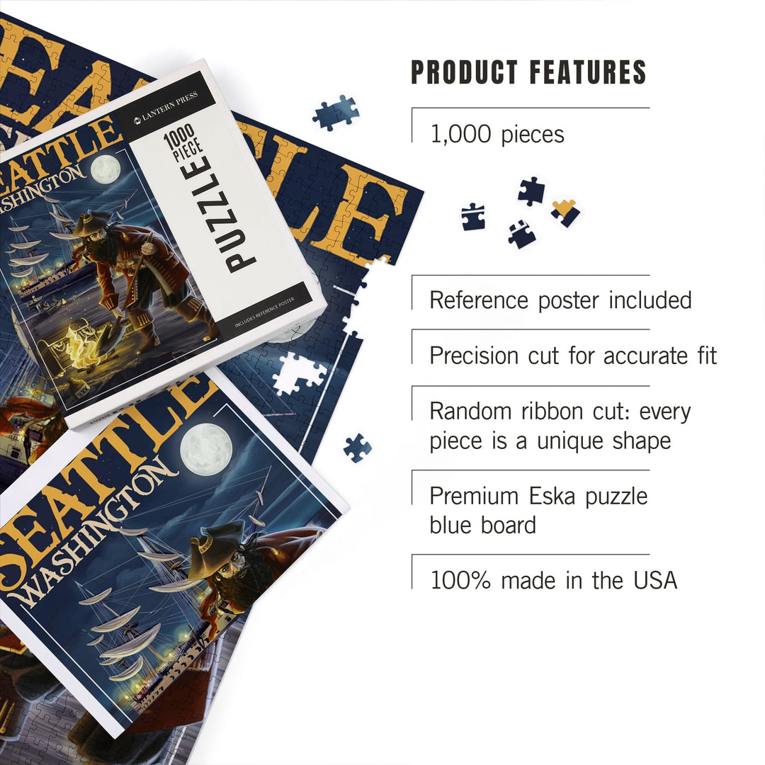 Seattle, Washington, Pirate and Treasure, Jigsaw Puzzle Puzzle Lantern Press 