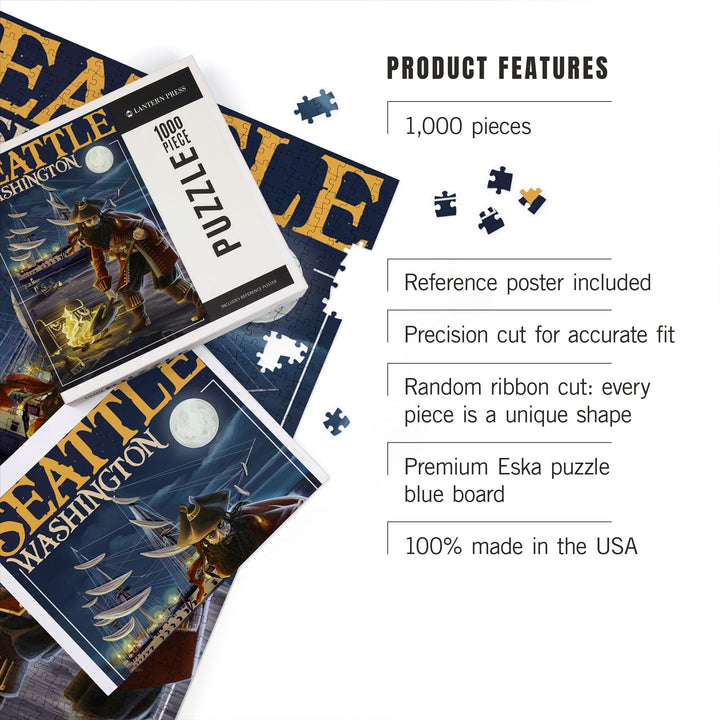 Seattle, Washington, Pirate and Treasure, Jigsaw Puzzle Puzzle Lantern Press 