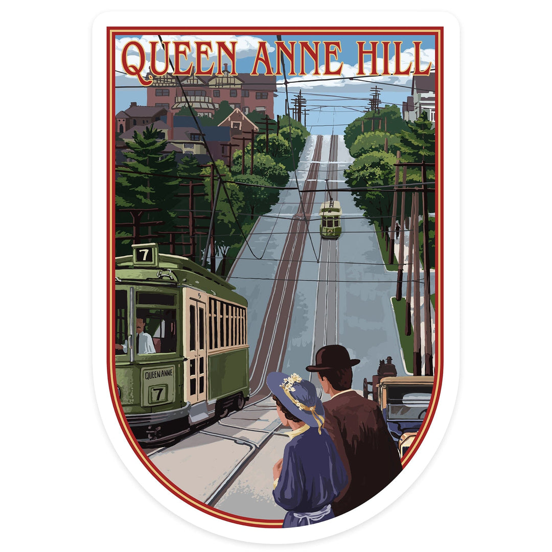 Seattle, Washington, Queen Anne Hill Counterbalance, Contour, Vinyl Sticker Sticker Lantern Press 