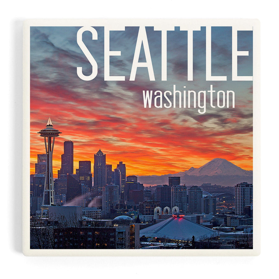 Seattle, Washington, Rainier and Sunrise, Coasters Coasters Lantern Press 