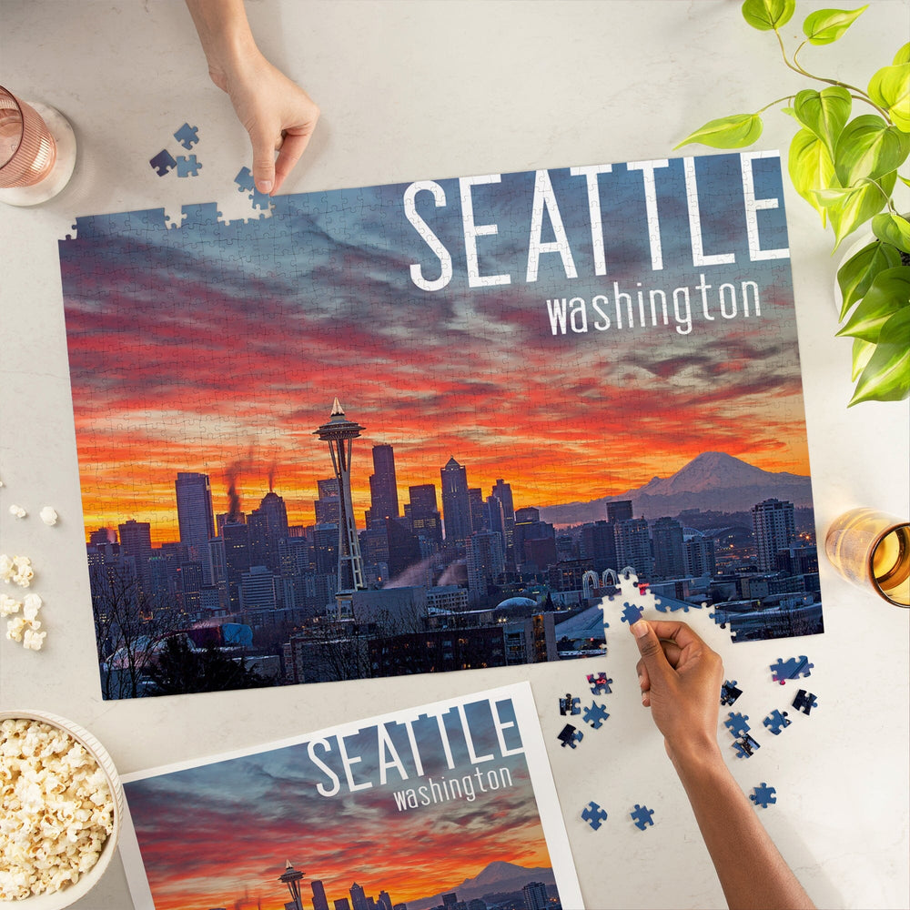 Seattle, Washington, Rainier and Sunrise, Jigsaw Puzzle Puzzle Lantern Press 