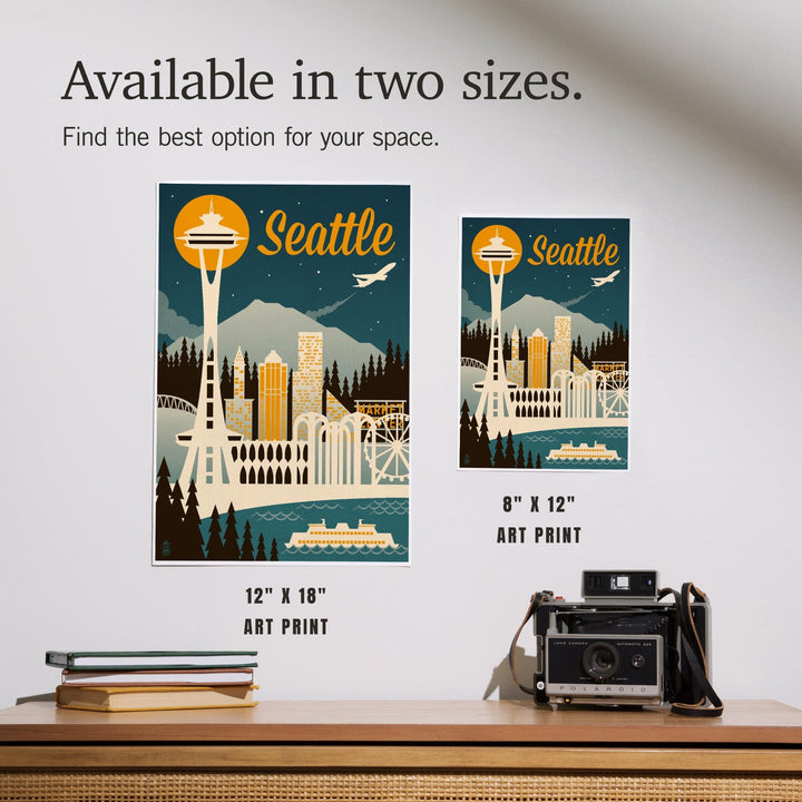 Seattle, Washington, Retro Skyline, Art & Giclee Prints Art Lantern Press 