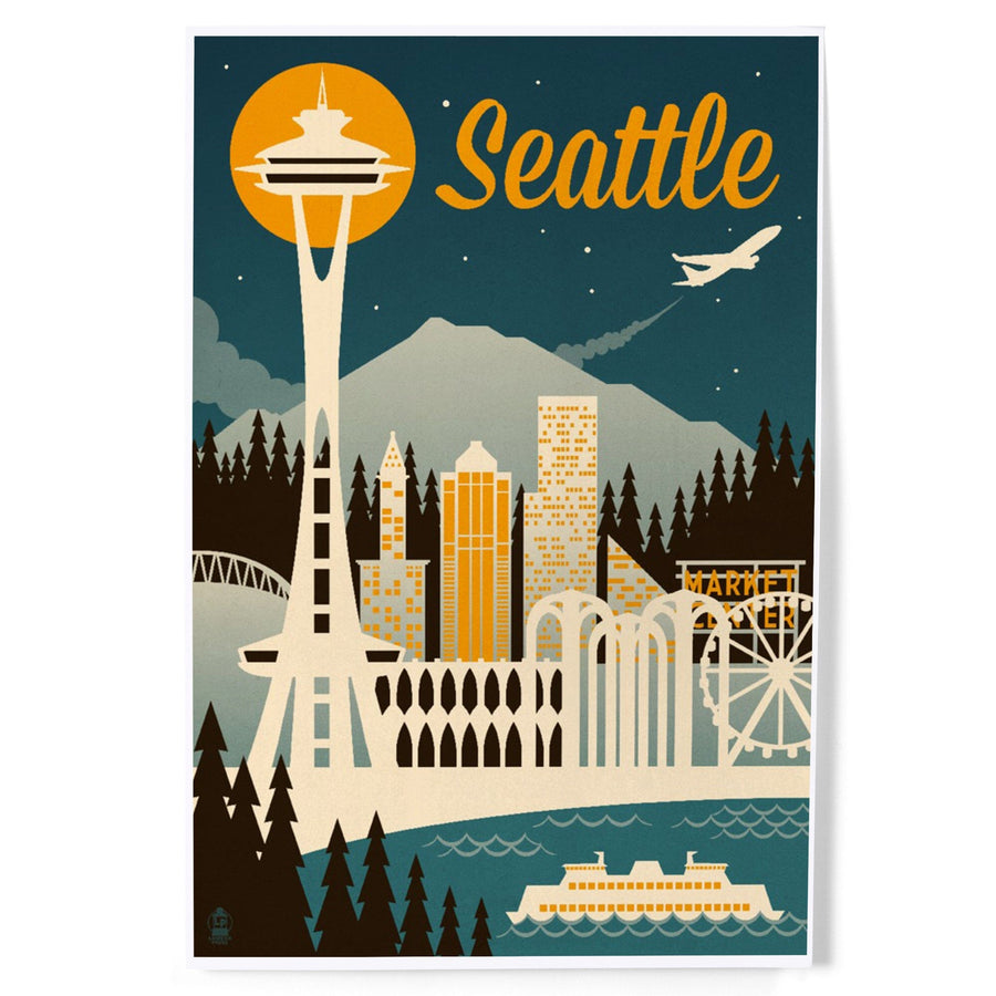 Seattle, Washington, Retro Skyline, Art & Giclee Prints Art Lantern Press 