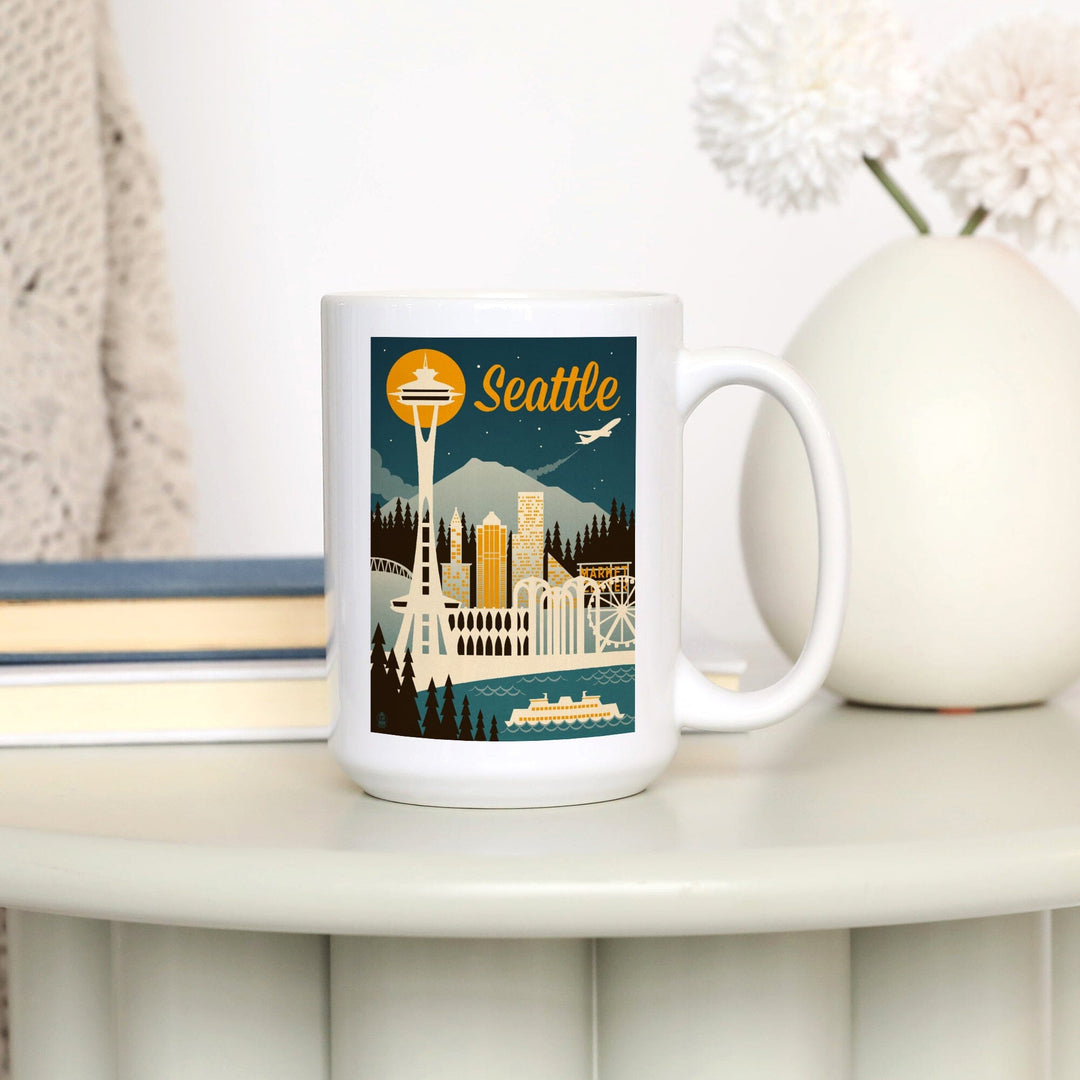Seattle, Washington, Retro Skyline, Ceramic Mug Mugs Lantern Press 