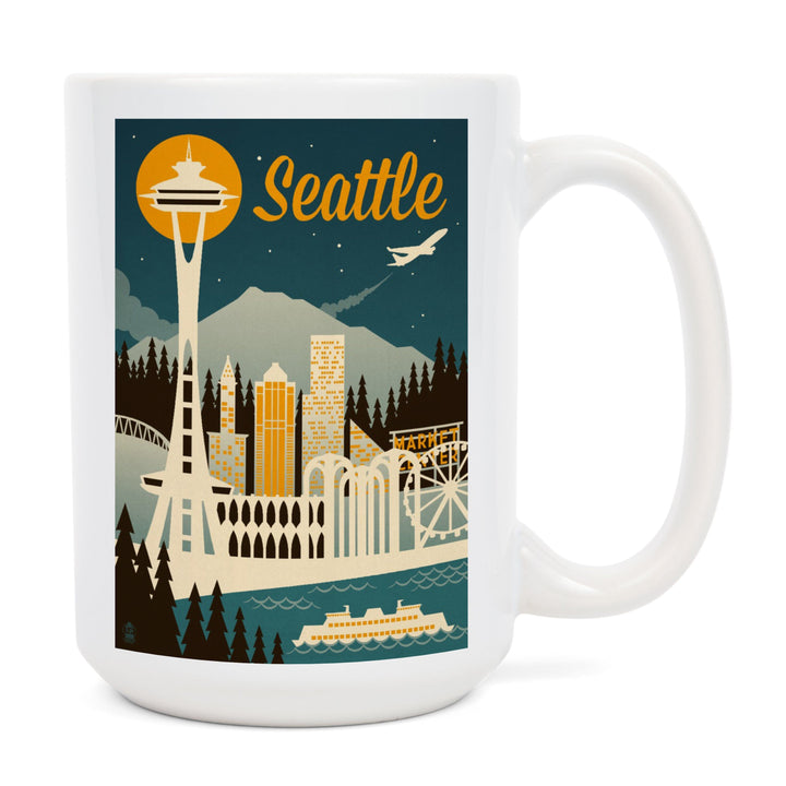 Seattle, Washington, Retro Skyline, Ceramic Mug Mugs Lantern Press 