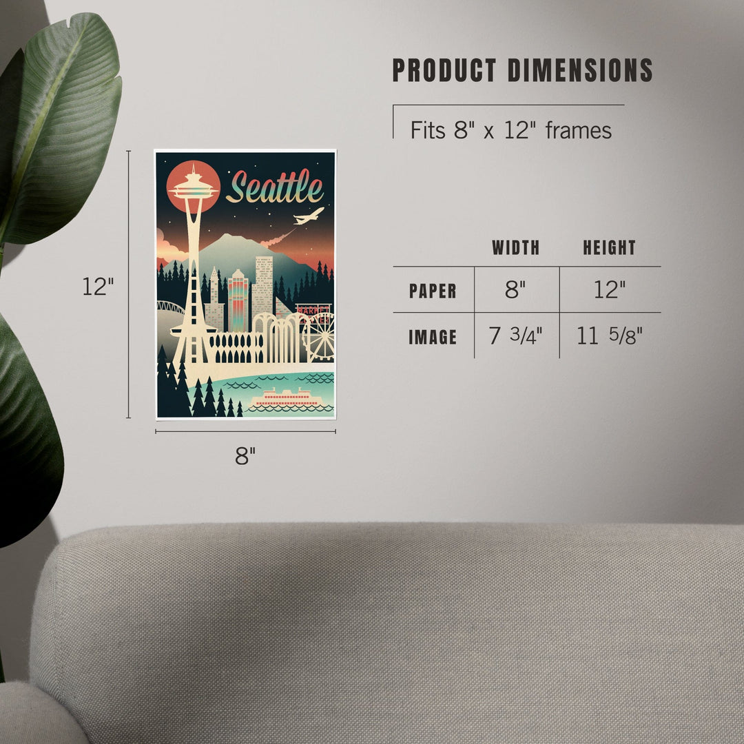 Seattle, Washington, Retro Skyline Chromatic Series, Art & Giclee Prints Art Lantern Press 