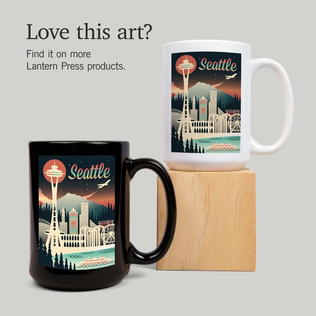 Seattle, Washington, Retro Skyline Chromatic Series, Ceramic Mug Mugs Lantern Press 