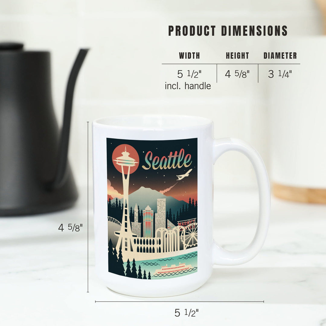 Seattle, Washington, Retro Skyline Chromatic Series, Ceramic Mug Mugs Lantern Press 