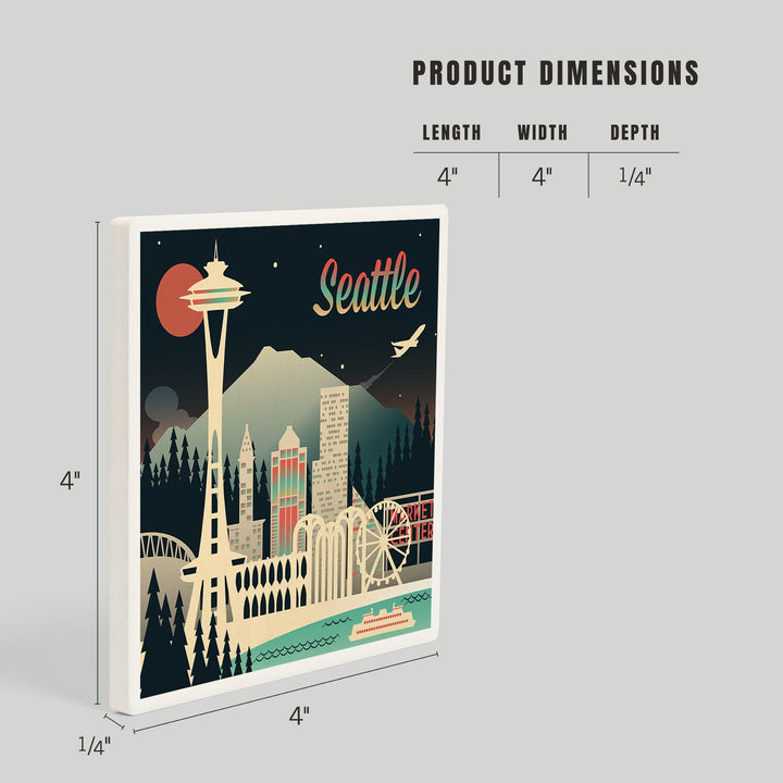 Seattle, Washington, Retro Skyline Chromatic Series, Coasters Coasters Lantern Press 