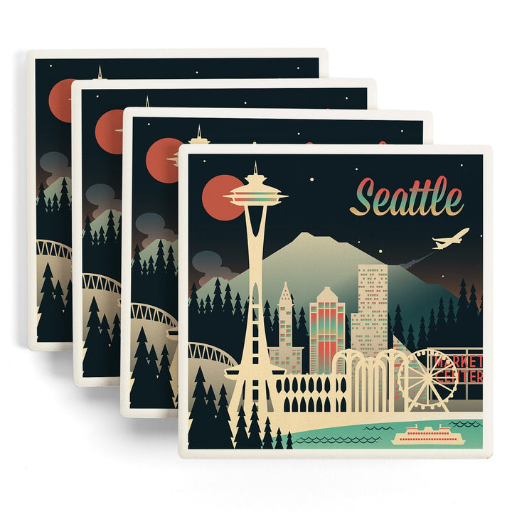 Seattle, Washington, Retro Skyline Chromatic Series, Coasters Coasters Lantern Press 