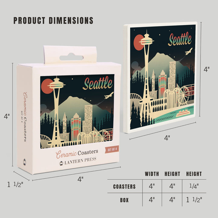 Seattle, Washington, Retro Skyline Chromatic Series, Coasters Coasters Lantern Press 