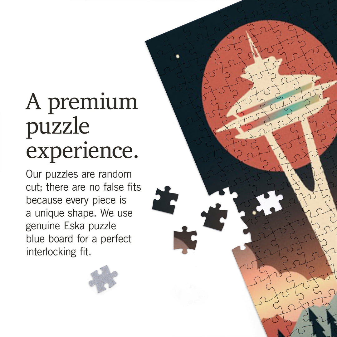 Seattle, Washington, Retro Skyline Chromatic Series, Jigsaw Puzzle Puzzle Lantern Press 