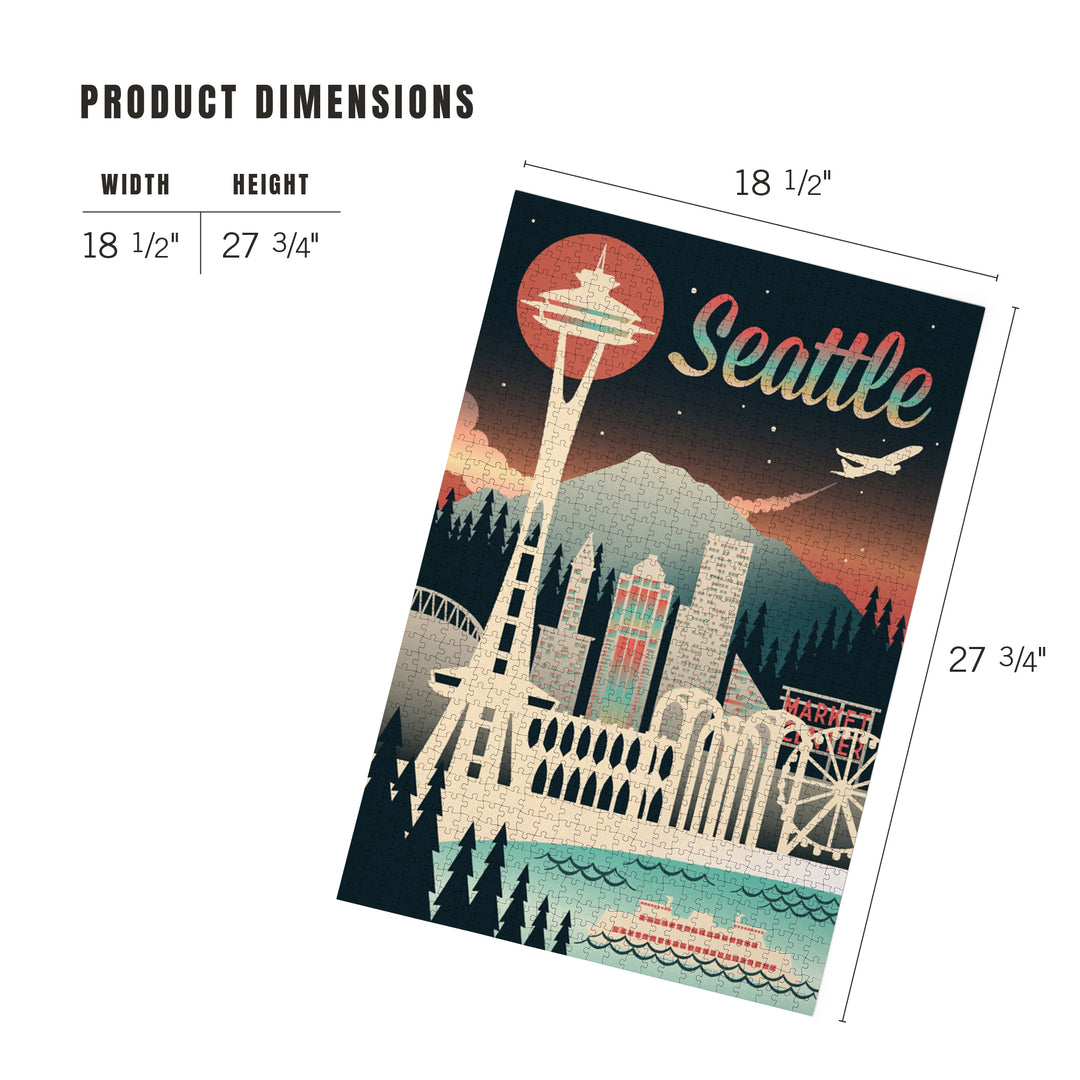 Seattle, Washington, Retro Skyline Chromatic Series, Jigsaw Puzzle Puzzle Lantern Press 