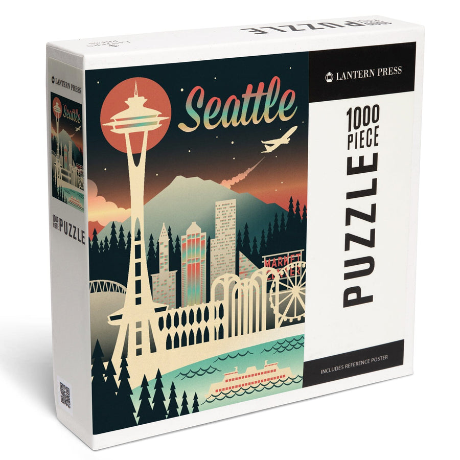 Seattle, Washington, Retro Skyline Chromatic Series, Jigsaw Puzzle Puzzle Lantern Press 