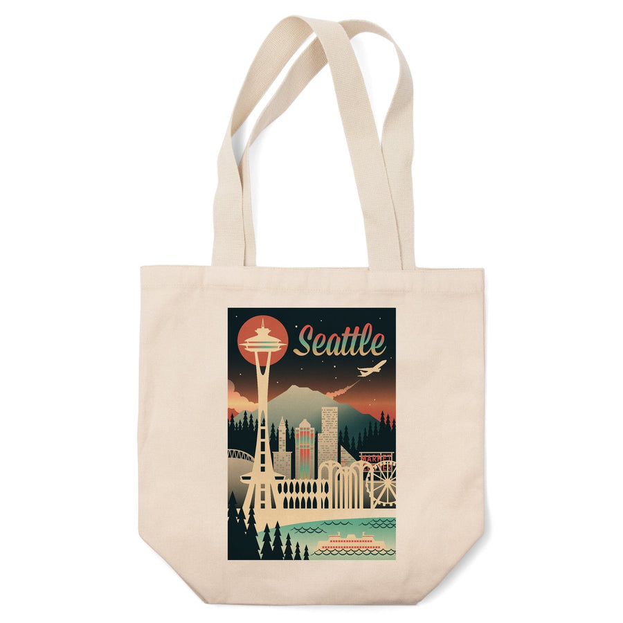 Seattle, Washington, Retro Skyline Chromatic Series, Lantern Press Artwork, Tote Bag Totes Lantern Press 