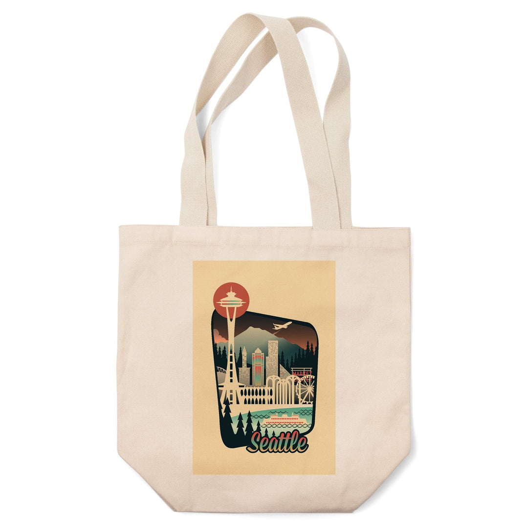 Seattle, Washington, Retro Skyline Chromatic Series,, Tote Bag Totes Lantern Press 