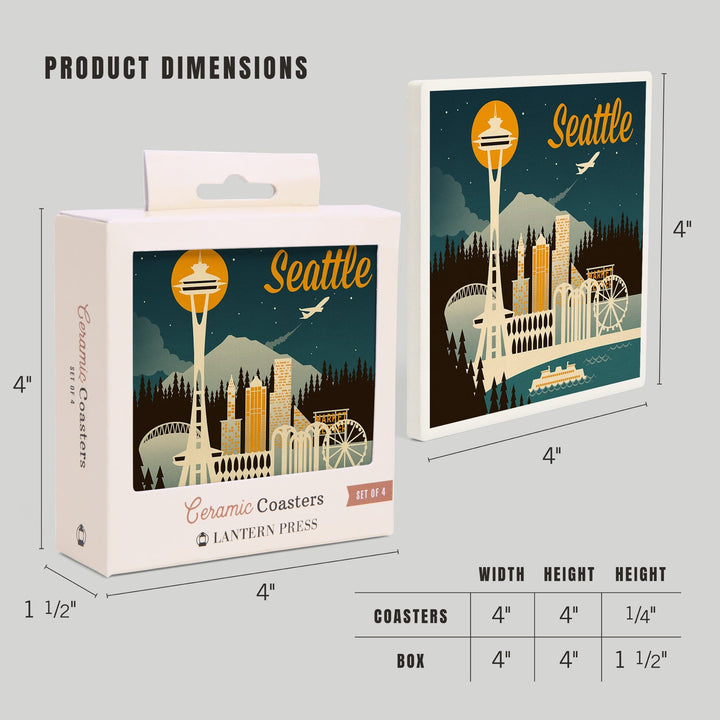 Seattle, Washington, Retro Skyline, Coasters Coasters Lantern Press 