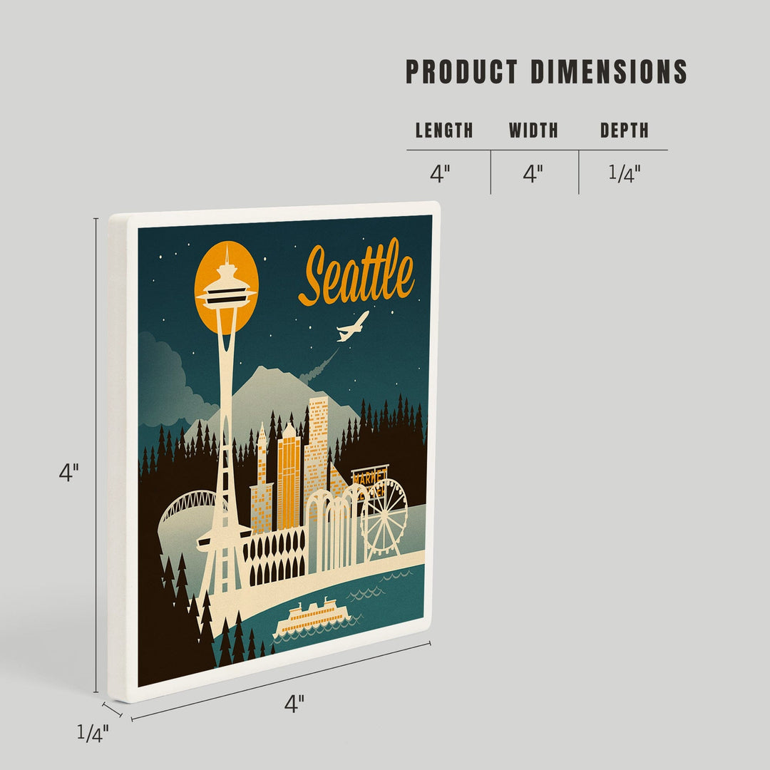 Seattle, Washington, Retro Skyline, Coasters Coasters Lantern Press 