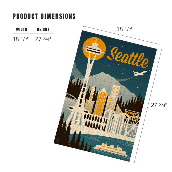 Seattle, Washington, Retro Skyline, Jigsaw Puzzle Puzzle Lantern Press 