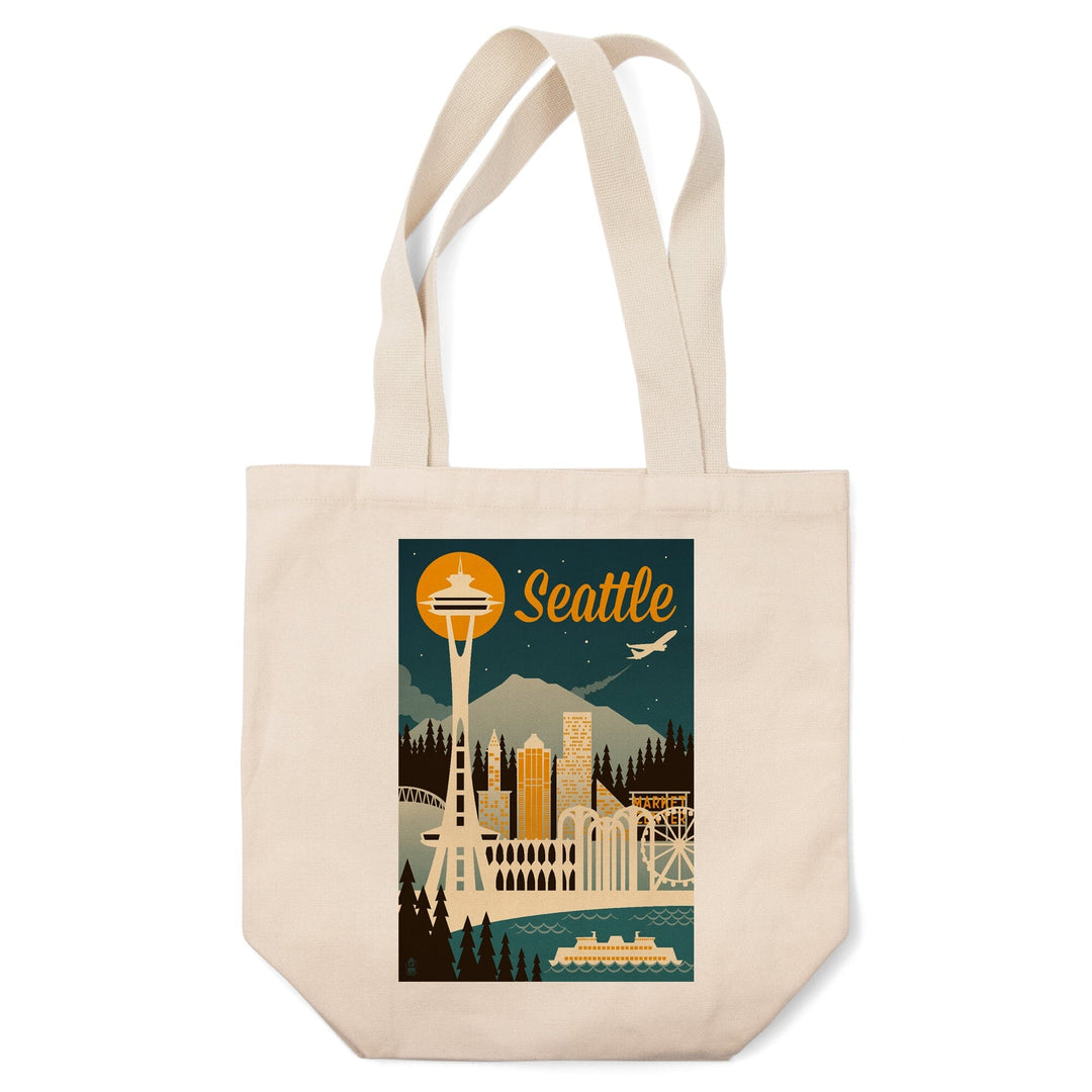 Seattle, Washington, Retro Skyline, Lantern Press Artwork, Tote Bag Totes Lantern Press 