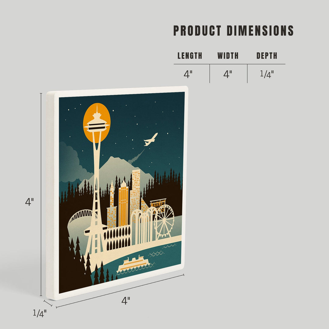 Seattle, Washington, Retro Skyline (no text), Coasters Coasters Lantern Press 