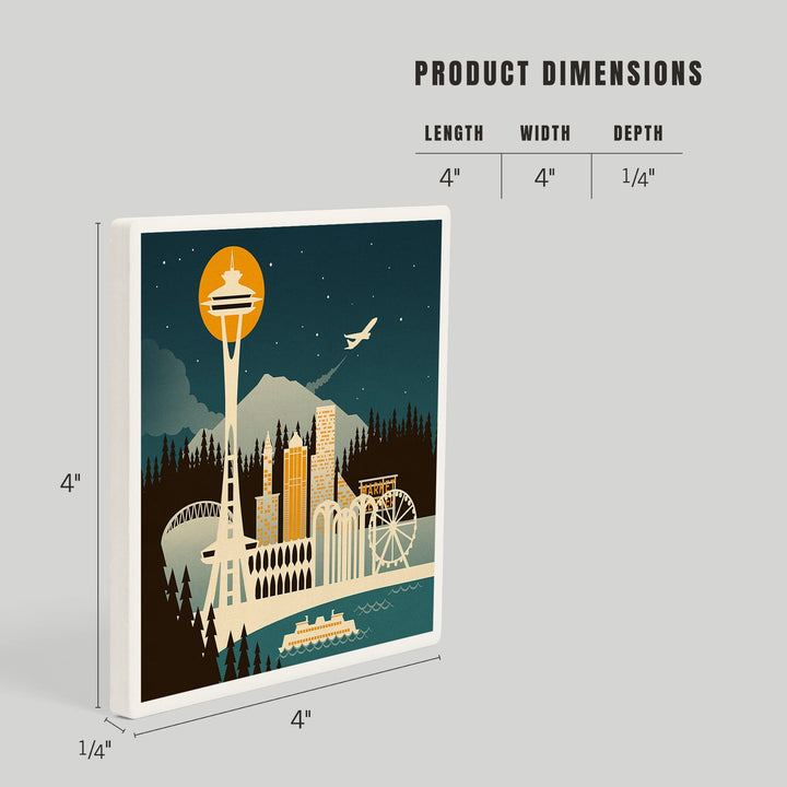 Seattle, Washington, Retro Skyline (no text), Coasters Coasters Lantern Press 