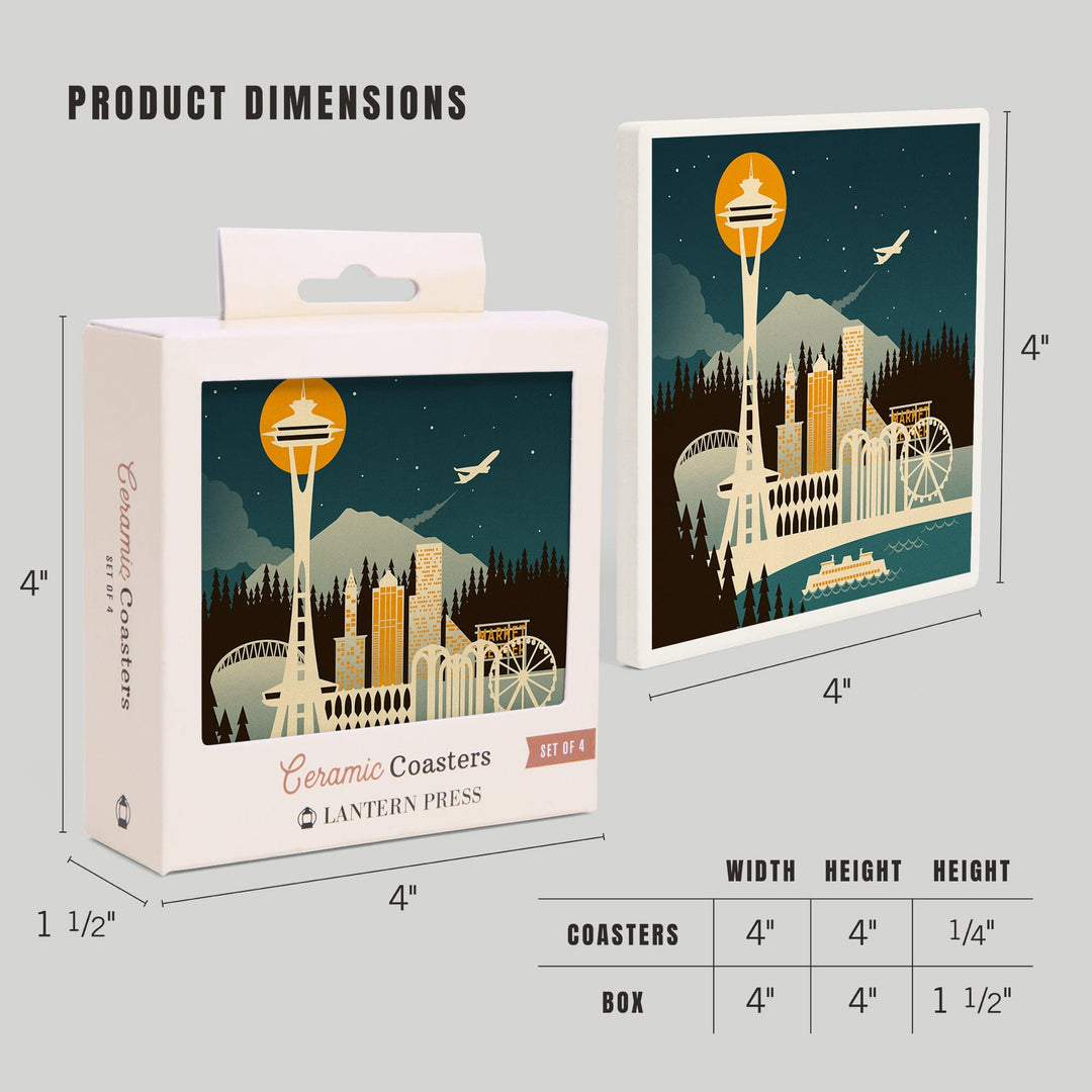 Seattle, Washington, Retro Skyline (no text), Coasters Coasters Lantern Press 