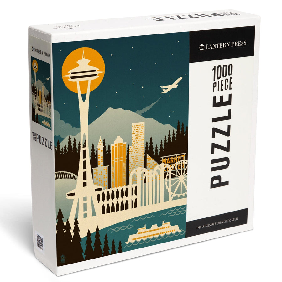 Seattle, Washington, Retro Skyline (no text), Jigsaw Puzzle Puzzle Lantern Press 