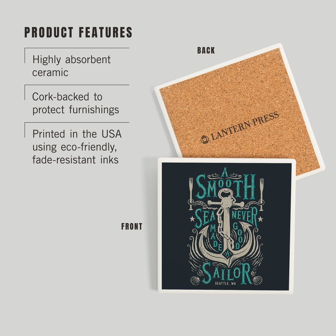 Seattle, Washington, Sailor's Pride Collection, Anchor, A Smooth Sea, Coasters Coasters Lantern Press 