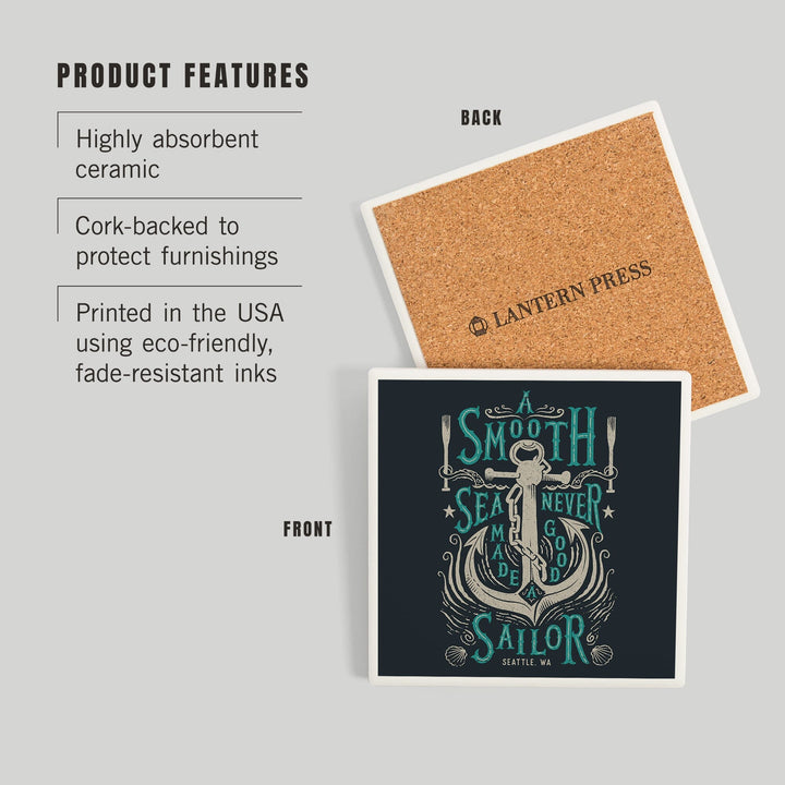 Seattle, Washington, Sailor's Pride Collection, Anchor, A Smooth Sea, Coasters Coasters Lantern Press 
