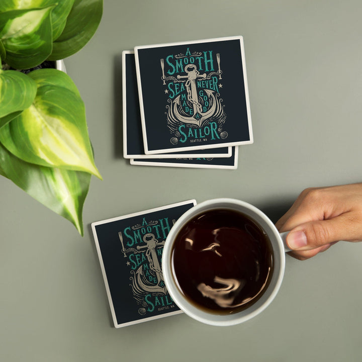 Seattle, Washington, Sailor's Pride Collection, Anchor, A Smooth Sea, Coasters Coasters Lantern Press 