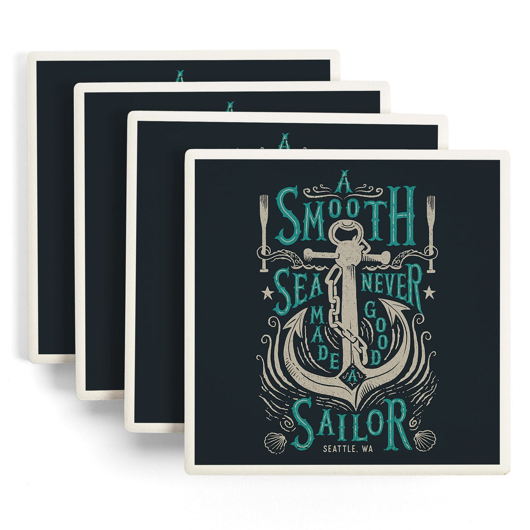 Seattle, Washington, Sailor's Pride Collection, Anchor, A Smooth Sea, Coasters Coasters Lantern Press 