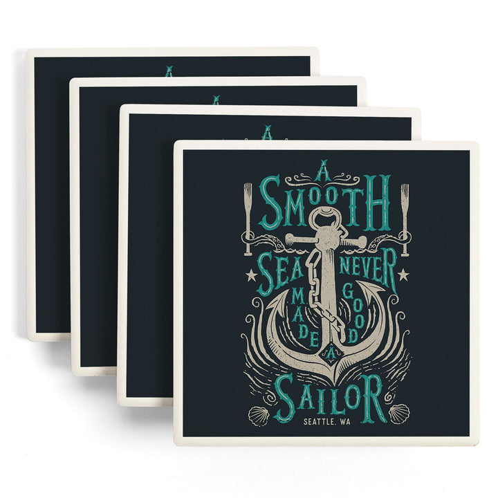 Seattle, Washington, Sailor's Pride Collection, Anchor, A Smooth Sea, Coasters Coasters Lantern Press 