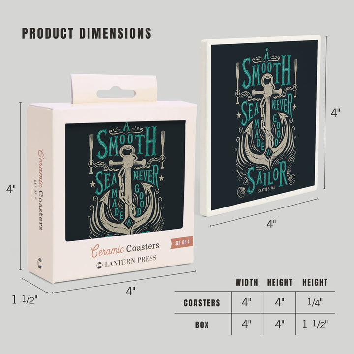 Seattle, Washington, Sailor's Pride Collection, Anchor, A Smooth Sea, Coasters Coasters Lantern Press 