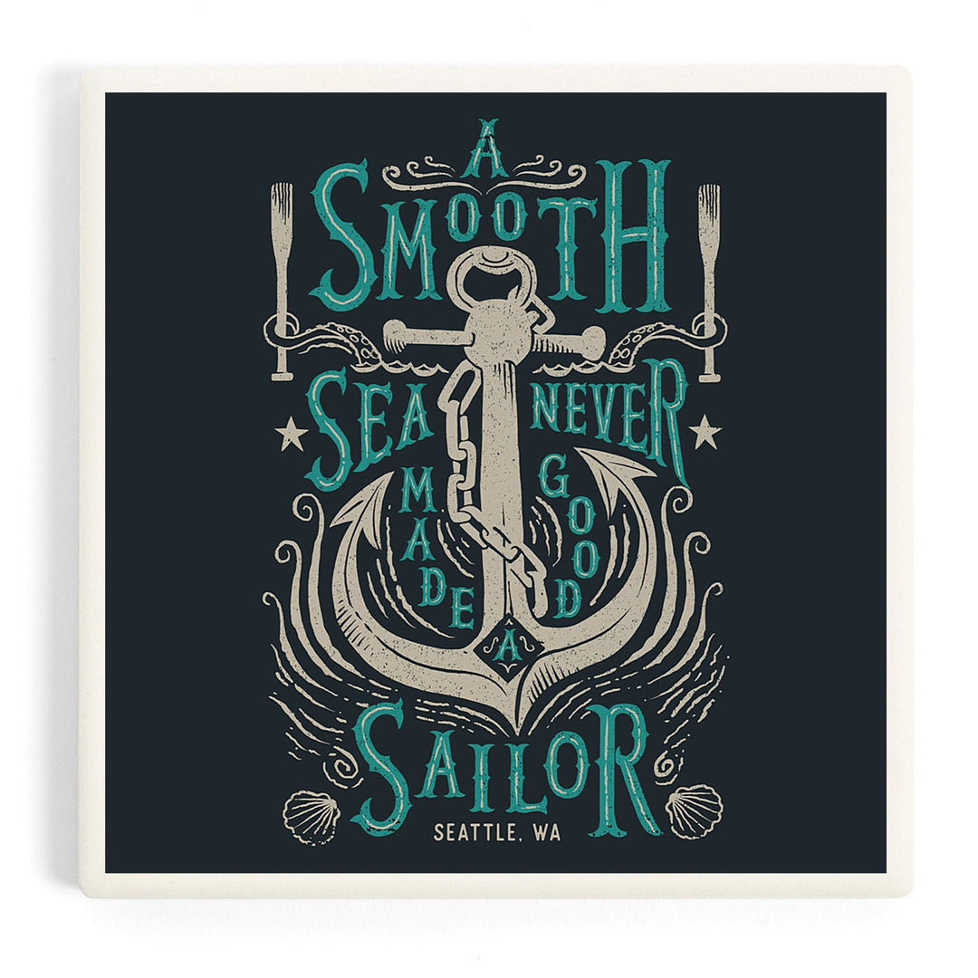 Seattle, Washington, Sailor's Pride Collection, Anchor, A Smooth Sea, Coasters Coasters Lantern Press Coaster 