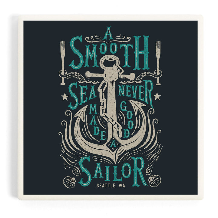 Seattle, Washington, Sailor's Pride Collection, Anchor, A Smooth Sea, Coasters Coasters Lantern Press Coaster 