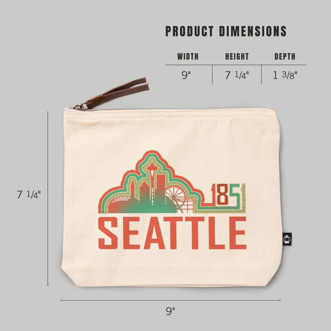 Seattle, Washington, Skyline 1851, Coral, Organic Cotton Zipper Pouch, Go Bag Go Bag Lantern Press 