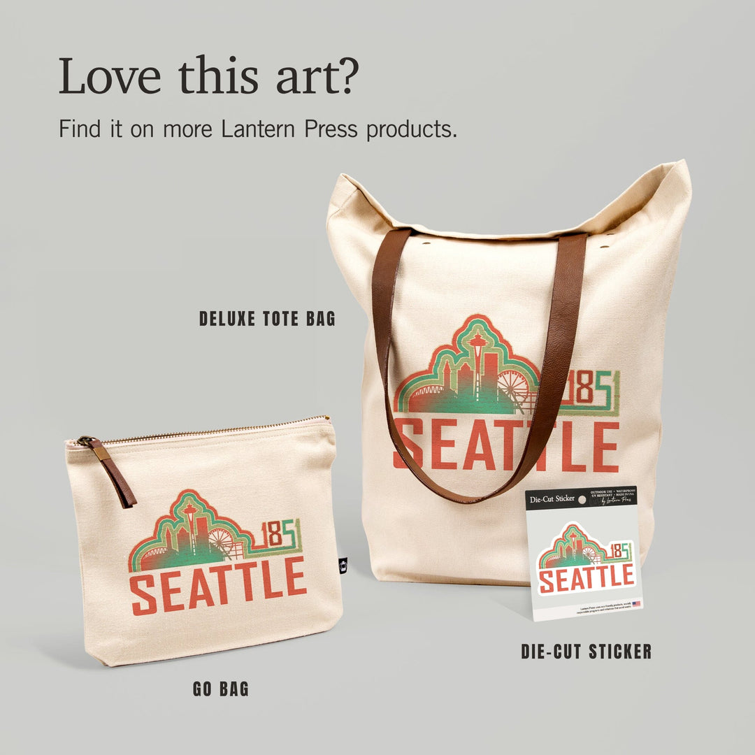 Seattle, Washington, Skyline 1851, Coral, Organic Cotton Zipper Pouch, Go Bag Go Bag Lantern Press 