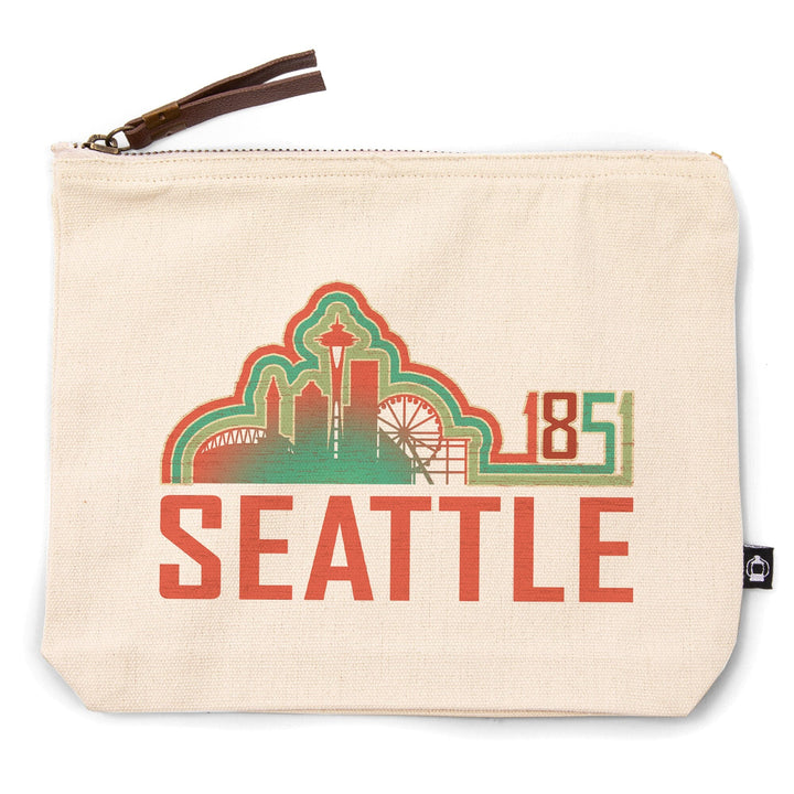 Seattle, Washington, Skyline 1851, Coral, Organic Cotton Zipper Pouch, Go Bag Go Bag Lantern Press 