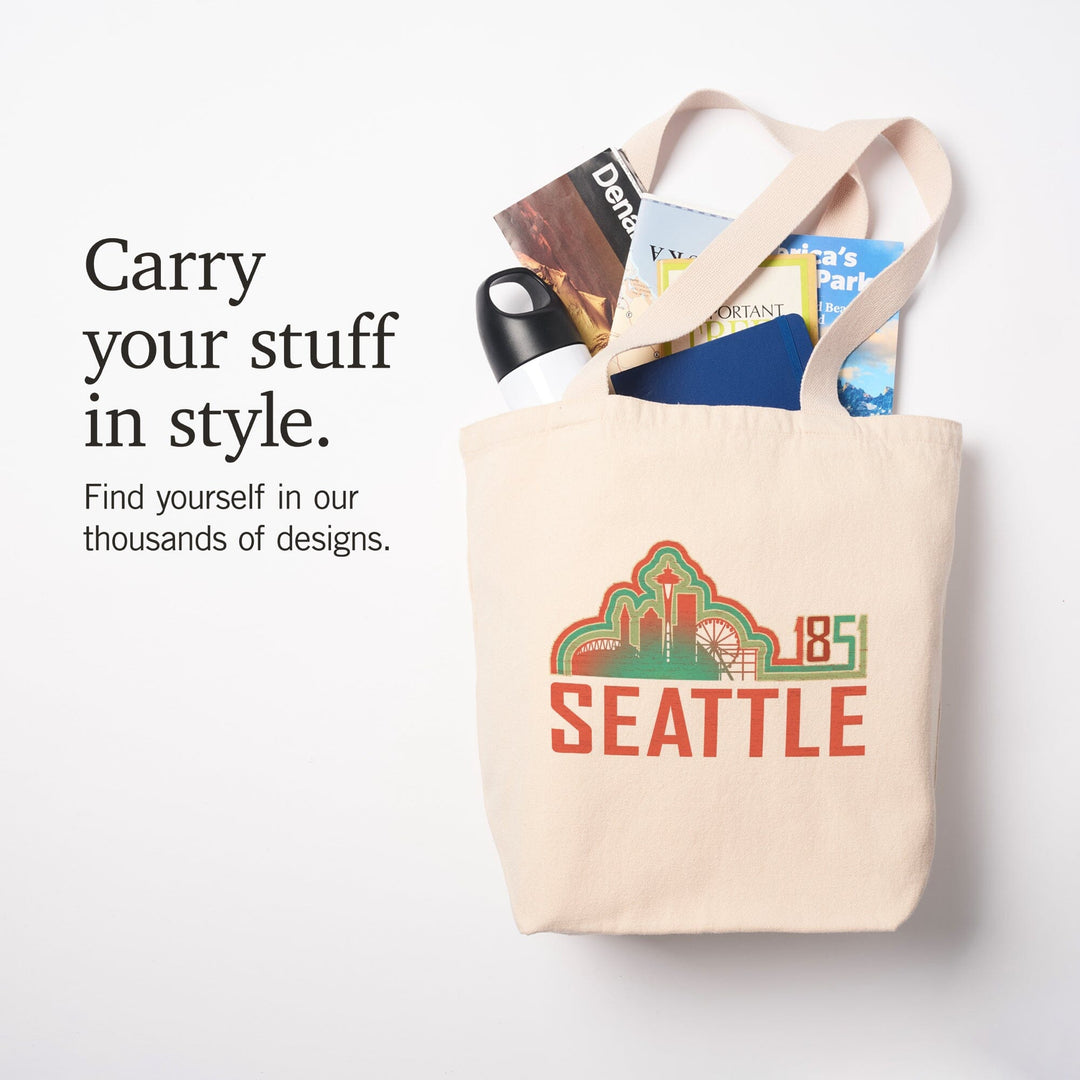 Seattle, Washington, Skyline 1851, Coral, Tote Bag Totes Lantern Press 