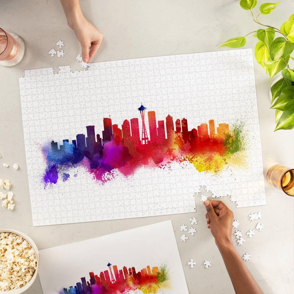 Seattle, Washington, Skyline Abstract, Jigsaw Puzzle Puzzle Lantern Press 
