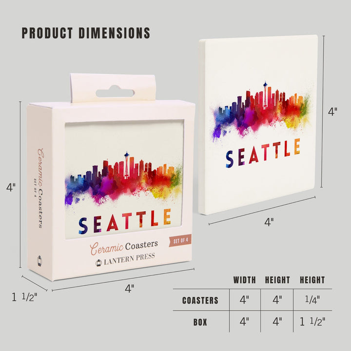 Seattle, Washington, Skyline Abstract, Tan, Coasters Coasters Lantern Press 