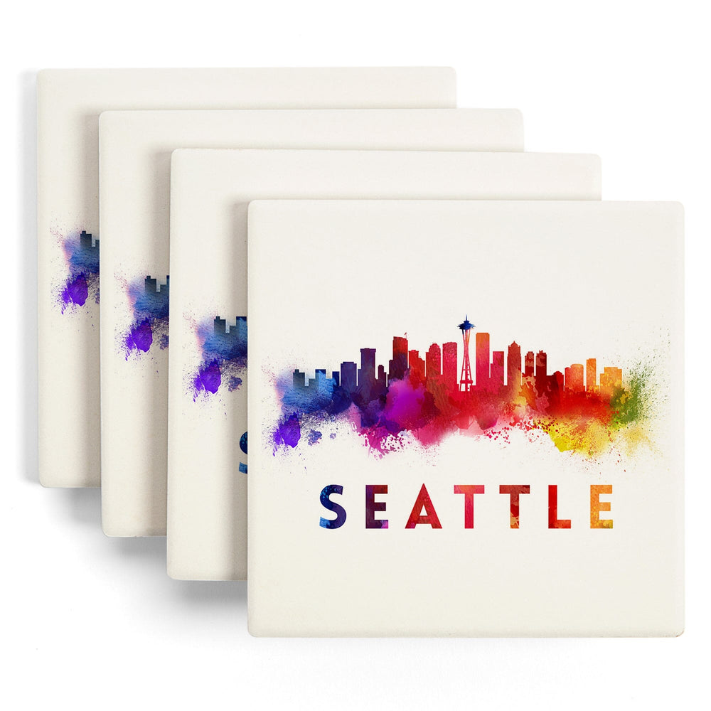 Seattle, Washington, Skyline Abstract, Tan, Coasters Coasters Lantern Press 