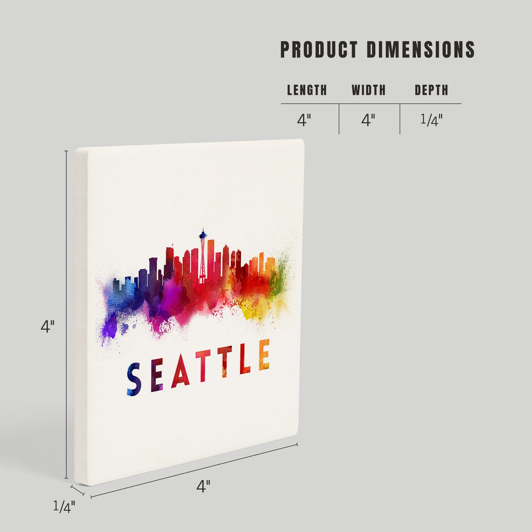 Seattle, Washington, Skyline Abstract, Tan, Coasters Coasters Lantern Press 