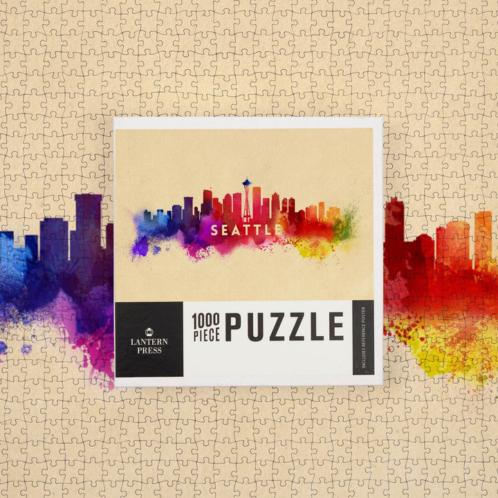 Seattle, Washington, Skyline Abstract, Tan, Jigsaw Puzzle Puzzle Lantern Press 