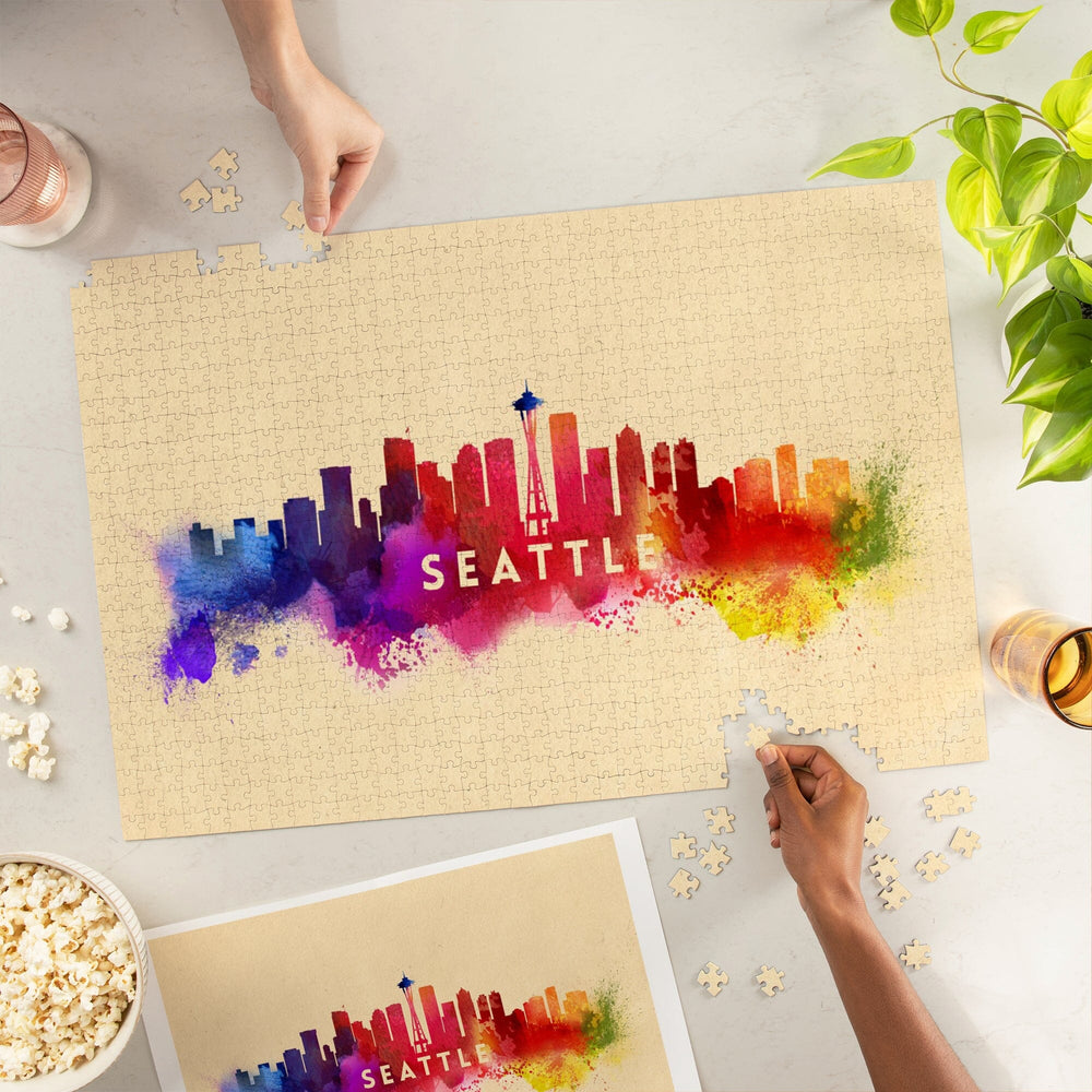 Seattle, Washington, Skyline Abstract, Tan, Jigsaw Puzzle Puzzle Lantern Press 